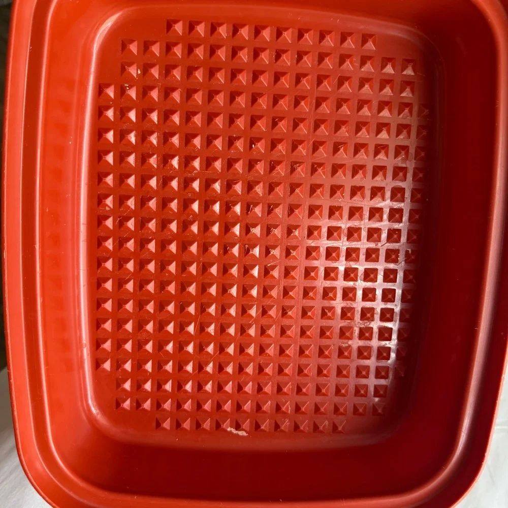 Vintage Tupperware Meat Marinade Server Paprika Red Almond Lid 1294 1295 Retro